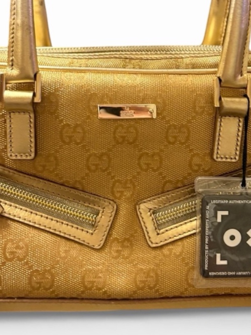 Authentic Vintage Metallic Gold Gucci GG Canvas Leather Bowler Satchel Handbag - Picture 7 of 7